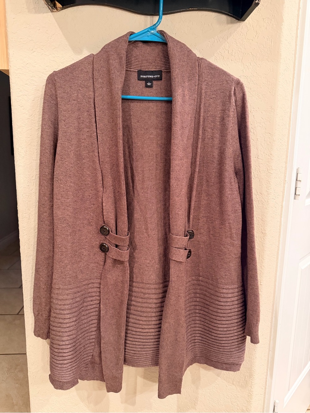 Portofino Open-Front Ribbed Hem Cardigan in Mauve